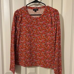 J. Crew Red and Pink Floral Long Sleeve Top